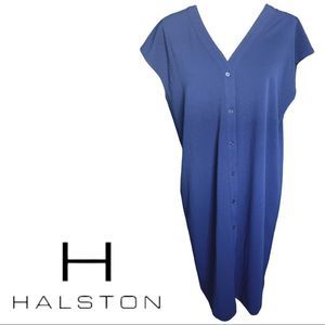 NWT H by Halston Navy Cap Sleeve Button Down Dress Cocoon Size Large